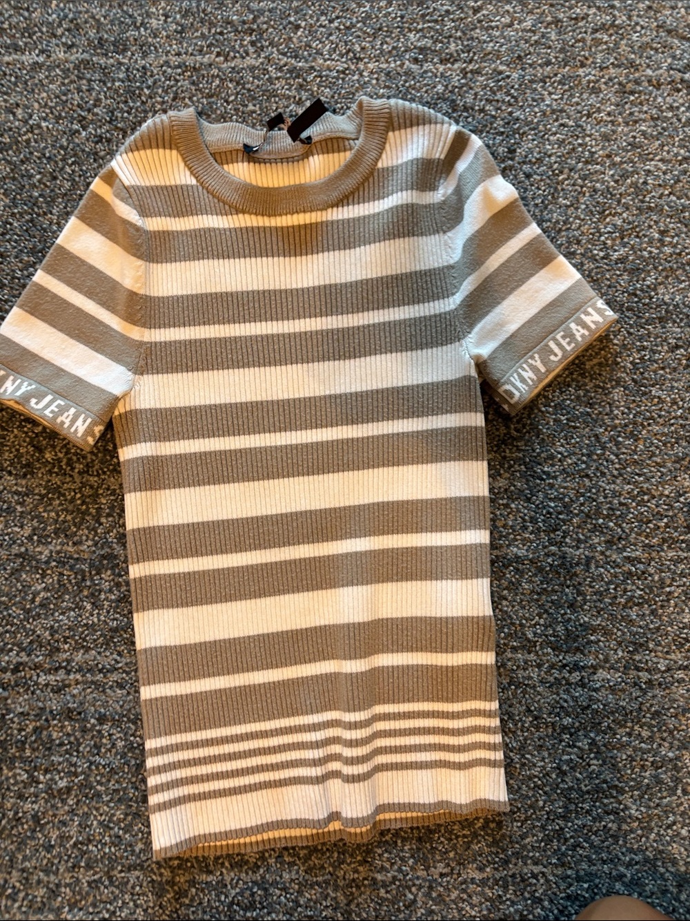 Dkny Striped Short-Sleeve Knit Top - Cream & Taupe